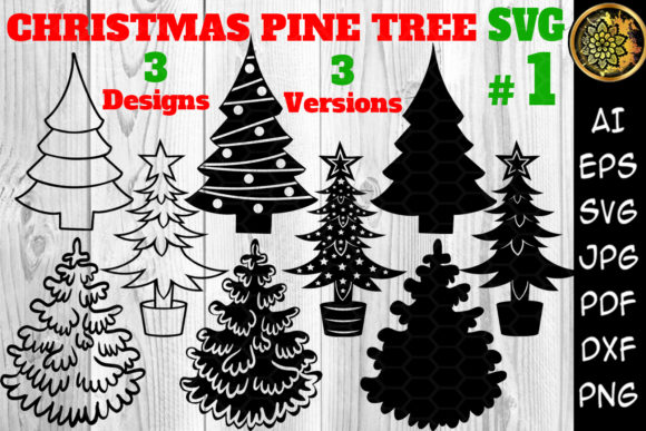 Christmas 3 Designs Pine Tree Set 1: Perfect for Graphics and Illustrations