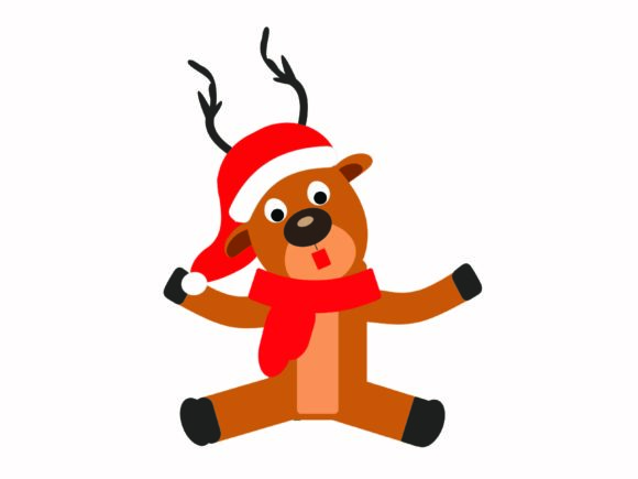 Christmas Deer Cute Wearing a Hat Santa Graphics