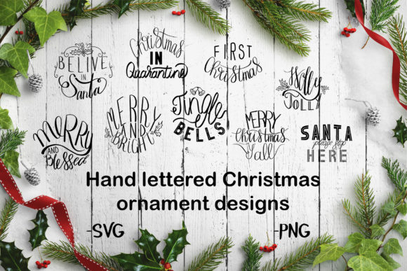 Hand Lettered Christmas Ornament Graphics for Creative Projects